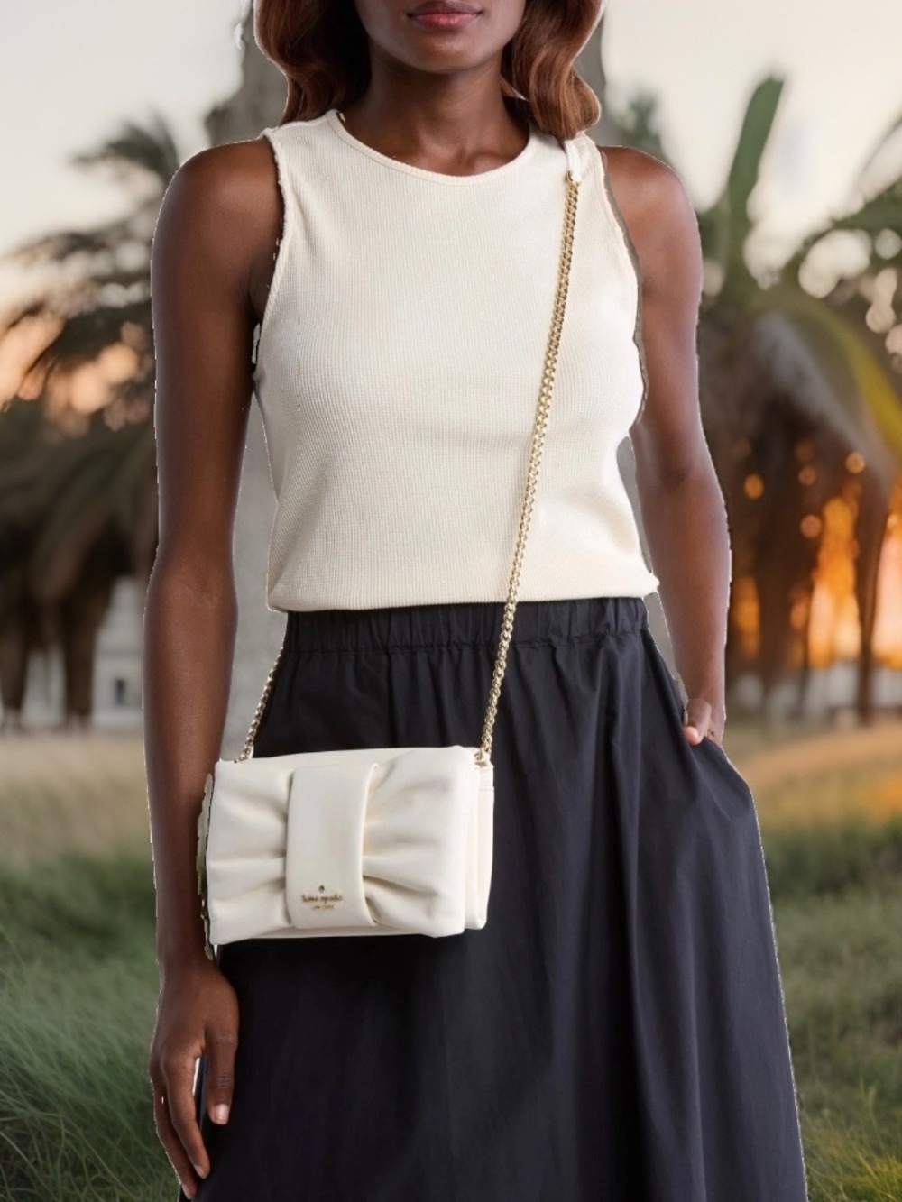 Kate Spade Millie Bow Leather Flap Crossbody Bag, Clutch Meringue NWT